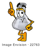 #22763 Clip Art Graphic Of A Beaker Laboratory Flask Cartoon Character Pointing Upwards