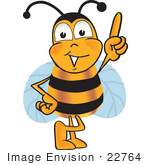 #22764 Clip Art Graphic Of A Honey Bee Cartoon Character Pointing Upwards