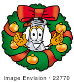 #22770 Clip Art Graphic Of A Beaker Laboratory Flask Cartoon Character In The Center Of A Christmas Wreath