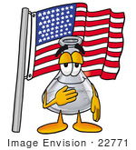 #22771 Clip Art Graphic Of A Beaker Laboratory Flask Cartoon Character Pledging Allegiance To An American Flag