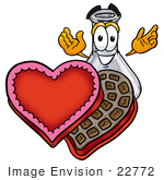 #22772 Clip Art Graphic Of A Beaker Laboratory Flask Cartoon Character With An Open Box Of Valentines Day Chocolate Candies