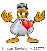 #22777 Clip Art Graphic Of A Beaker Laboratory Flask Cartoon Character With His Heart Beating Out Of His Chest