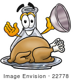 #22778 Clip Art Graphic Of A Beaker Laboratory Flask Cartoon Character Serving A Thanksgiving Turkey On A Platter