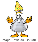 #22780 Clip Art Graphic Of A Beaker Laboratory Flask Cartoon Character Wearing A Birthday Party Hat