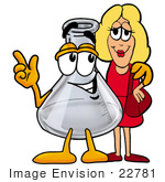 #22781 Clip Art Graphic Of A Beaker Laboratory Flask Cartoon Character Talking To A Pretty Blond Woman