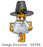 #22784 Clip Art Graphic Of A Beaker Laboratory Flask Cartoon Character Wearing A Pilgrim Hat On Thanksgiving