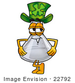 #22792 Clip art Graphic of a Beaker Laboratory Flask Cartoon Character Wearing a Saint Patricks Day Hat With a Clover on it by toons4biz