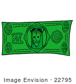#22795 Clip Art Graphic Of A Laboratory Flask Beaker Cartoon Character On A Dollar Bill