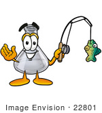 #22801 Clip Art Graphic Of A Laboratory Flask Beaker Cartoon Character Holding A Fish On A Fishing Pole