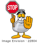#22804 Clip Art Graphic Of A Laboratory Flask Beaker Cartoon Character Holding A Stop Sign