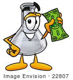 #22807 Clip Art Graphic Of A Laboratory Flask Beaker Cartoon Character Holding A Dollar Bill