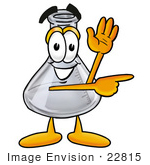 #22815 Clip Art Graphic Of A Laboratory Flask Beaker Cartoon Character Waving And Pointing