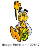 #22817 Clip Art Graphic Of A Laboratory Flask Beaker Cartoon Character Plugging His Nose While Jumping Into Water