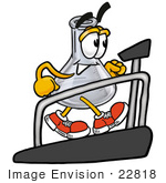 #22818 Clip Art Graphic Of A Laboratory Flask Beaker Cartoon Character Walking On A Treadmill In A Fitness Gym