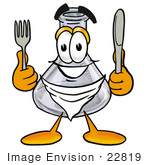 #22819 Clip Art Graphic Of A Laboratory Flask Beaker Cartoon Character Holding A Knife And Fork
