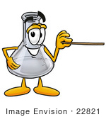 #22821 Clip Art Graphic Of A Laboratory Flask Beaker Cartoon Character Holding A Pointer Stick