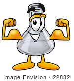 #22832 Clip Art Graphic Of A Laboratory Flask Beaker Cartoon Character Flexing His Arm Muscles
