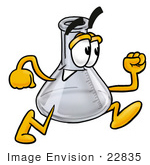 #22835 Clip Art Graphic Of A Laboratory Flask Beaker Cartoon Character Running