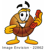 #22862 Clip Art Graphic Of A Basketball Cartoon Character Holding A Telephone
