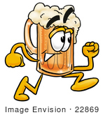 #22869 Clip Art Graphic Of A Frothy Mug Of Beer Or Soda Cartoon Character Running