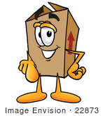 #22873 Clip Art Graphic Of A Cardboard Shipping Box Cartoon Character Pointing At The Viewer