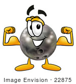 #22875 Clip Art Graphic Of A Bowling Ball Cartoon Character Flexing His Arm Muscles