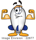 #22877 Clip Art Graphic Of A Dirigible Blimp Airship Cartoon Character Flexing His Arm Muscles