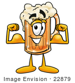 #22879 Clip Art Graphic Of A Frothy Mug Of Beer Or Soda Cartoon Character Flexing His Arm Muscles