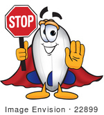 #22899 Clip Art Graphic Of A Dirigible Blimp Airship Cartoon Character Holding A Stop Sign