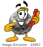 #22907 Clip Art Graphic Of A Bowling Ball Cartoon Character Holding A Telephone