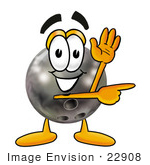 #22908 Clip Art Graphic Of A Bowling Ball Cartoon Character Waving And Pointing