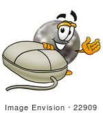 #22909 Clip Art Graphic Of A Bowling Ball Cartoon Character With A Computer Mouse
