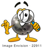 #22911 Clip Art Graphic Of A Bowling Ball Cartoon Character Looking Through A Magnifying Glass