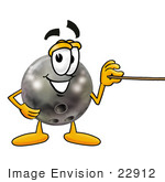 #22912 Clip Art Graphic Of A Bowling Ball Cartoon Character Holding A Pointer Stick