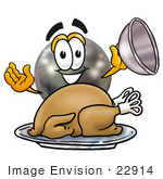 #22914 Clip Art Graphic Of A Bowling Ball Cartoon Character Serving A Thanksgiving Turkey On A Platter