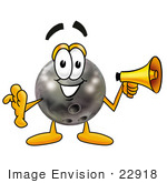 #22918 Clip Art Graphic Of A Bowling Ball Cartoon Character Holding A Megaphone