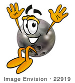 #22919 Clip Art Graphic Of A Bowling Ball Cartoon Character Jumping