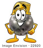 #22920 Clip Art Graphic Of A Bowling Ball Cartoon Character Wearing A Hardhat Helmet