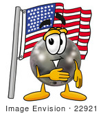 #22921 Clip Art Graphic Of A Bowling Ball Cartoon Character Pledging Allegiance To An American Flag