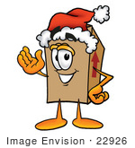 #22926 Clip Art Graphic Of A Cardboard Shipping Box Cartoon Character Wearing A Santa Hat And Waving