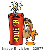 #22977 Clip Art Graphic Of A Cardboard Shipping Box Cartoon Character Standing With A Lit Stick Of Dynamite