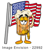 #22992 Clip Art Graphic Of A Frothy Mug Of Beer Or Soda Cartoon Character Pledging Allegiance To An American Flag