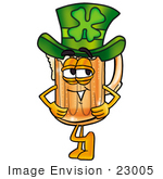 #23005 Clip Art Graphic Of A Frothy Mug Of Beer Or Soda Cartoon Character Wearing A Saint Patricks Day Hat With A Clover On It