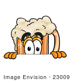 #23009 Clip Art Graphic Of A Frothy Mug Of Beer Or Soda Cartoon Character Peeking Over A Surface
