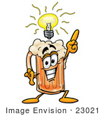 #23021 Clip Art Graphic Of A Frothy Mug Of Beer Or Soda Cartoon Character With A Bright Idea