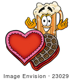 #23029 Clip Art Graphic Of A Frothy Mug Of Beer Or Soda Cartoon Character With An Open Box Of Valentines Day Chocolate Candies