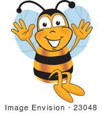 #23048 Clip Art Graphic Of A Honey Bee Cartoon Character Jumping