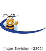 #23051 Clip Art Graphic Of A Honey Bee Cartoon Character Logo With A Blue Dash