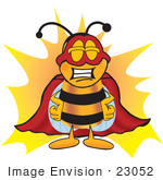 #23052 Clip Art Graphic Of A Honey Bee Cartoon Character Dressed As A Super Hero