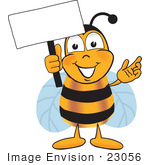#23056 Clip Art Graphic Of A Honey Bee Cartoon Character Holding A Blank Sign